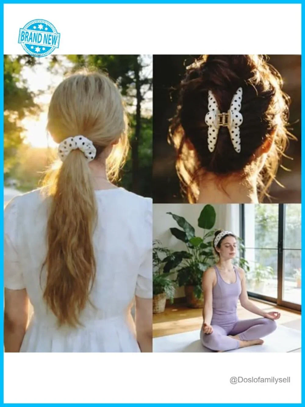 6 Piece Polka Dot Hair Set with Headbands Claw Clips Scrunchies - Non Slip